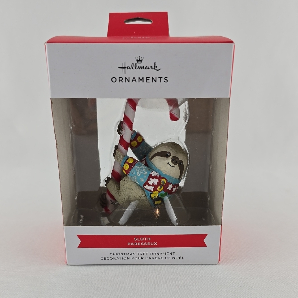 ⭐️3/ $30⭐️ Hallmark Ornament Sloth Ugly Christmas Sweater Red White Candy Cane